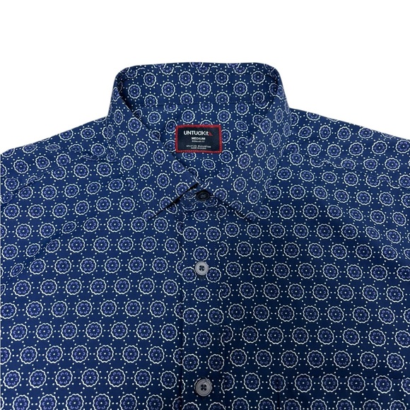 Untuckit Men’s S/S Navy Patterned Collared Shirt SS2024 Sz: Medium - Picture 2 of 6